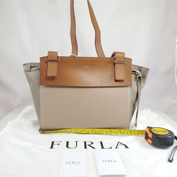 NWT$675 Furla Dolce Vita Multi Tone Leather Shoulder Crossbody Bag Tote - Picture 13 of 13